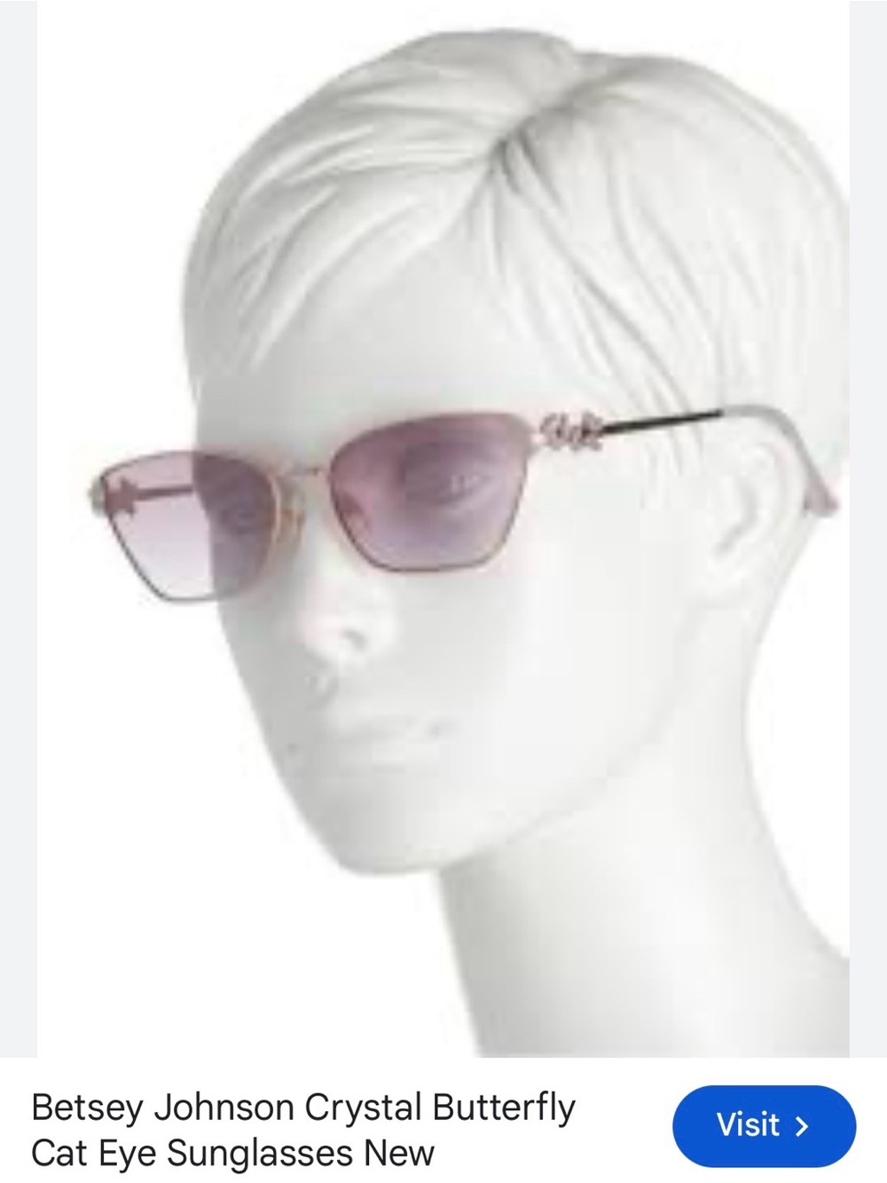Betsey Johnson BLUSH BOSS SUNNIES PALE PINK Butterfly Cat-Eye Sunglasses in case